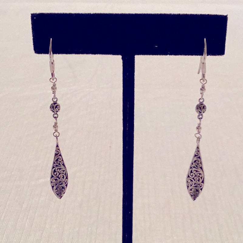 Lois Hill Sterling Silver Scroll Marquise Shape Drop Earrings